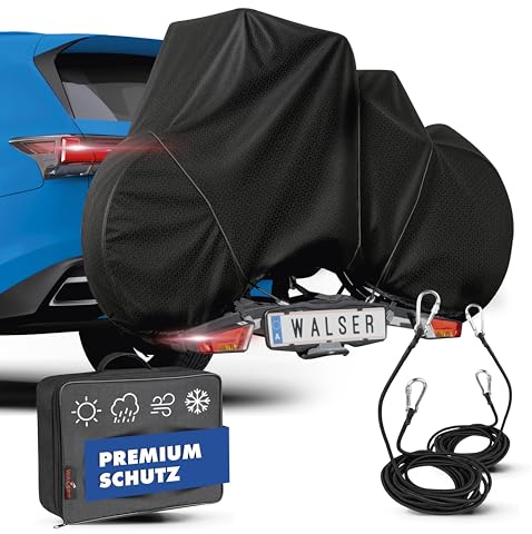 WALSER Fahrradabdeckung für 2 Fahrräder, 100% wasserdichte Fahrradschutzhülle für Fahrradträger - optimal für Wohnmobil/Bus, Fahrradgarage inkl. Spanngummi + Aufbewahrungstasche 210x80x115cm schwarz