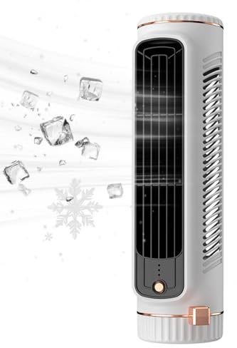 ZHUMCCY Ventilador de torre pequeño, sin aspas, silencioso, 3 velocidades, recargable, ventiladores que se enfrían como los acondicionados, para el hogar, dormitorio, oficina, dormitorio, sala