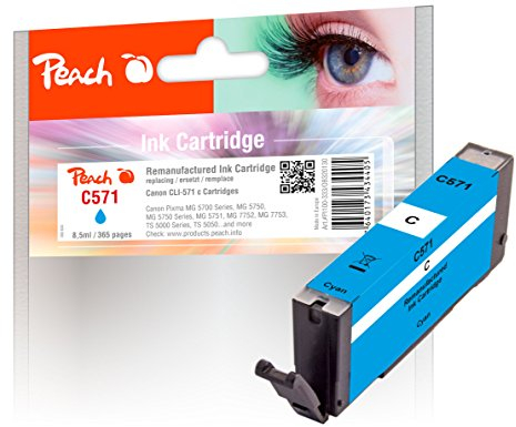 Peach C570/571 Druckerpatrone cyan ersetzt Canon CLI-571C, 0386C001 für z.B. Canon Pixma TS 5050, Canon Pixma TS 5051, Canon Pixma MG 5750, Canon Pixma MG 6850, Canon Pixma TS 8050