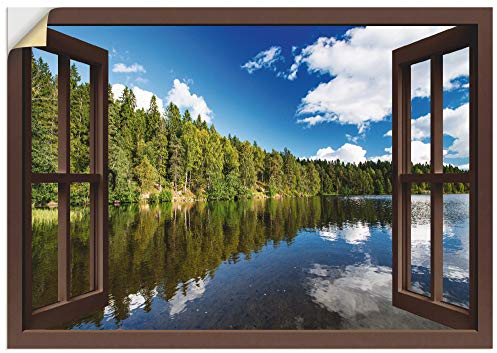 ARTland Wanddeko Wandtattoo selbstklebende Vinylfolie 100x70 cm Fensterblick Wald See Landschaft Norwegen Natur Landhaus T1DX