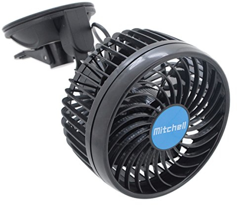 Mitchell - Ventilador de coche con ventosa, ventilador de aire acondicionado, pequeño / mini ventilador, ventilador para coche, refrigerador, 115 mm, 12 V