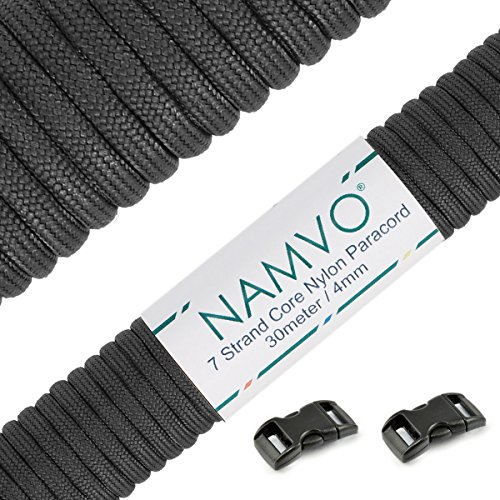 Namvo 550 Paracord Mil Spec Tipo III Cable de paracaídas de 7 Cuerdas Longitud 100 pies / 30 Metros - Negro