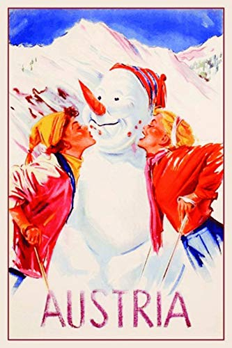 Schatzmix Blechschild Austria Österreich Schneemann Ski Metallschild Wanddeko 20x30 tin Sign