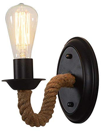 COCOL Wandleuchte Vintage industrielle Mauer mit Schalter Wandlampe Licht Lampe Hanf Seil E27 220V für Wohnzimmer Schlafzimmer Flur Cafe
