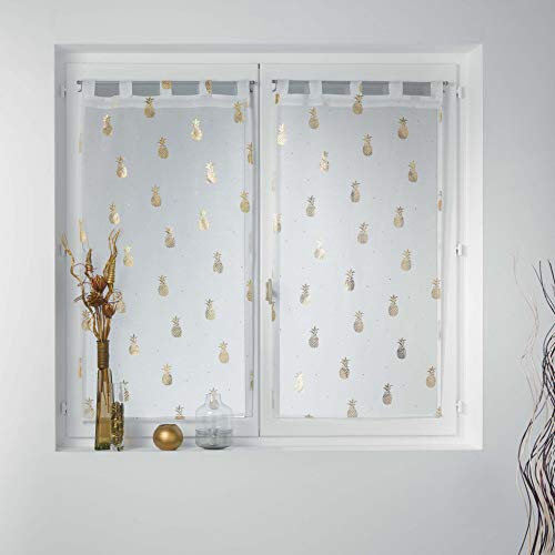 Douceur d'Intérieur Paire Droite Passants 2x60x90 CM Voile Sable Imprime Metallise Samba Blanc/Or