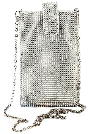 Handytasche Zum Umhängen Damen - Silberne Glitzer Umhängetasche Aus Polyester Und Kristall Mit Schultergurt, Perfekt Für Handy, Kopfhörer Und Kleinigkeiten