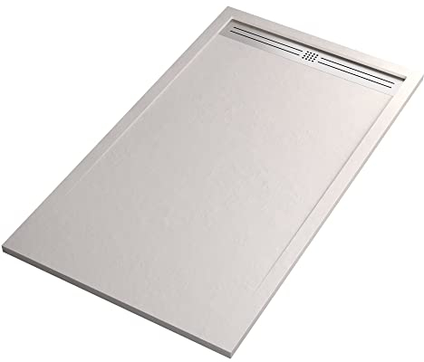 Receveur de douche design, style décontracté, minéral, en marbre, grille latérale en acier inoxydable - Blanc 90x180