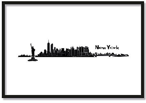 JUNIWORDS Poster mit/ohne Holzrahmen, Wähle ein Motiv, Skyline New York, Wähle eine Größe, 30 x 40 cm (M) mit Rahmen in Schwarz