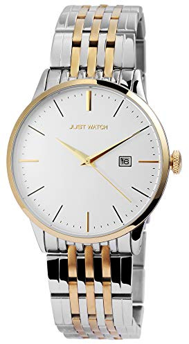 JUST WATCH Herren-Uhr Edelstahl Gliederarmband Datum JW149 Analog Quarz JW20095 (silberfarbig/goldfarbig/weiß)