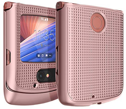 Nakedcellphone Schutzhülle für Motorola RAZR 5G Flip Phone, [Rose Gold Pink] Schutzhülle zum Aufstecken [Gitterstruktur] für Motorola Moto RAZR 5G Flip Phone (2020) XT2071