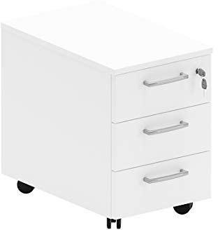 One Living Caisson de Bureau,Commode de Bureau avec roulettes et 3 Tiroirs (Blanc, L 34 x P 56 x H 51 cm)