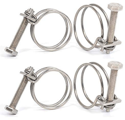 4 Pcs Double Wire Hose Clips Adjustable 304 Stainless Steel Hose Clamps Pond Hose Joint to Fit for 46-50mm/ 1.81-1.97 inch Pipe