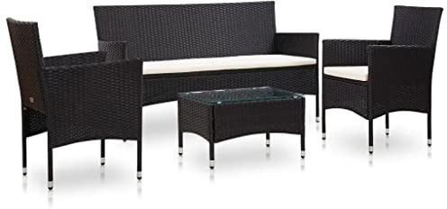 vidaXL 4-TLG. Garten-Lounge-Set mit Auflagen Poly Rattan Schwarz