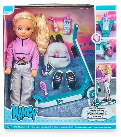 NANCY - Ein Tag Roller, Puppe mit Rollern, hat Lichter auf Räder, sehr kühle Kleidung und Accessoires im Rucksack zu tragen, für Kinder ab 3 Jahren Famosa (700016705)