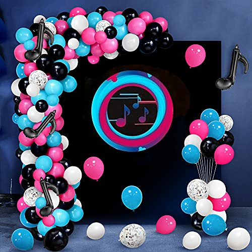 Unisun Musik Thema Luftballon Girlande 114 Stück Blau Schwarz Rose Rot Weiß Ballonbogen Musik Zeichen Konfetti Latex Helium Ballon zum Geburtstag Baby Shower Neon Abschlussball Karaoke Dekoration