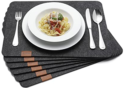B.PRIME Hochwertiges Tischset aus Filz 6er Set Anthracite - Platzdeckchen abwaschbar 44x32cm Platzsets - Tischuntersetzer Platzset waschbar - Untersetzer-Set Tischunterlage Stoff