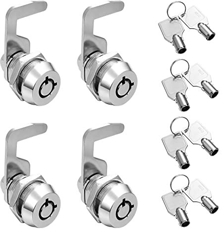 Kitmose Lot de 4 verrous tubulaires à came - Serrure à clé identique - Cylindre de 17 mm - Rotation à 90 degrés - Crochet de remplacement pour tiroir d'armoire, distributeur de boîtes aux lettres