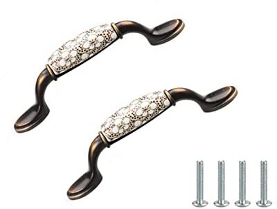 SYDARSYN 2 Stück Griffe für Küchenschränke - Vintage Blumenmuster Möbelgriffe Keramik Griffe Schrankgriffe Küchengriffe, Pech 96mm