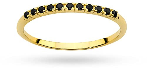MARKO Damen-Goldring mit schwarzen Diamanten 0.09Ct, 14 Karat Gold (585) | Goldring inklusive Box | Goldring für Frauen (Schwarzer Diamant, 54 (17.2))