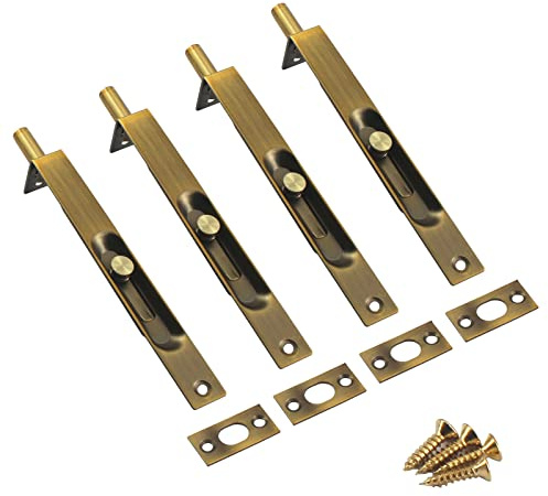 6 Inch Stainless Steel Concealed Door Lock Flush Slide Latch Bolt with Screws Brass Color (4 Pieces)