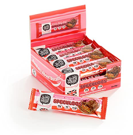 Yubi Speculoos - 12 Pack - Protein Bars - 99 Calories, High Protein, High Fibre, Low Sugar, Gluten Free and Dairy Free - Healthy Snacks/Nutrition Bar - Chocolate Bars - 420g