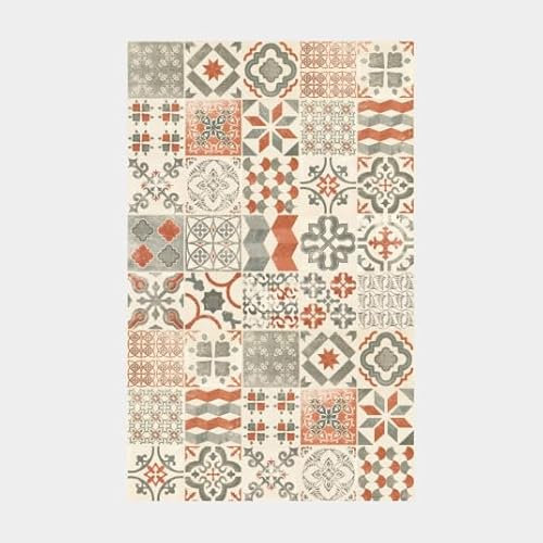 Tapis Vinyle - Carreaux de Ciment - Rouge Brique - 100 x 200 cm