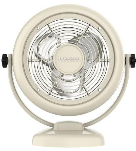 Cecotec Ventilador de Sobremesa EnergySilence 800 RetroDesk Beige, 20W de potencia, 8 Pulgadas, Inclinación ajustable, 3 aspas aerodinámicas, 2 Velocidades, Robusta y Base Estable