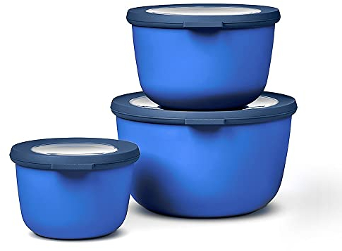 Mepal - Multischale Cirqula Round Set 3-teilig - Vorratsdosen mit Deckel - Geignet als Aufbewahrungsbox, Kuhlschrank, Gefrierschrank & Mikrowellengeschirr - 500 ml, 1000 ml & 2000 ml - Vivid Blue