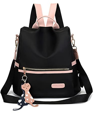 Balakaka Frauen Mode Rucksack Schulrucksack Backpack Klassischer Kleiner Damen Nylon City Pack Teenager Casual Tagesrucksack Reiserucksack Wasserdichter Für Mädchen Reisen-Schwarz