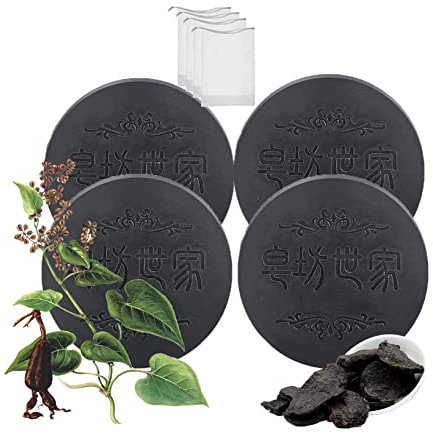 Black & Thick Hair Shampoo Bar, He Shou Wu Shampoo Soap, Hair Darkening Shampoo Bar, Shampoo to Prevent Hair Loss, Black Soap Bar Promotes Hair Growth and Prevents Hair Loss (4Pcs+4*Bubble Net)