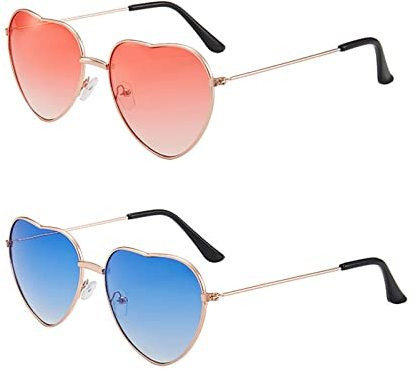 Silars Herz Sonnenbrille, 2 Paar Hippie Brille Herz Brillen Party Sonnenbrille, Rosa Herzbrille und Blau Herzbrille für 70er 80er 90er Party Kostümzubehör Karneval Tanz Themenparty