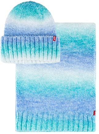 Levi's Damen Mütze und Schal mit Manschetten, Blauer Ombre, Einheitsgröße