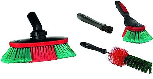 Vikan Autobürste mit Wasserdurchlauf und Drehgelenk, 250 mm, Weich/gesplisst, Schwarz & car Brush Set 3 Pieces - Interior Brush, Wheel Brush, car Hand Brush