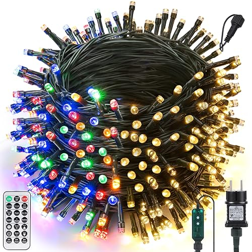 Joomer Lichterkette Außen, 20M 200LED Warmweiß und Bunt Weihnachtsbaum Lichterkette Strom mit Fernbedienung, Dimmbar Farbwechsel Weihnachtsbeleuchtung für Innen Outdoor Weihnachten Party