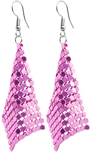 2LIVEfor Statement Ohrringe Pailletten glitzer Blatt Pink Magenta quadratisch Ohrhänger Retro pinke Ohrringe lang hängend Blätter Vintage dreieckig Dreieck modern Ohrhänger viereckig