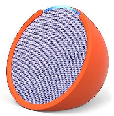Echo Pop | Altavoz inteligente Bluetooth con Alexa de sonido potente y compacto | Lavanda + funda blanda, Made for Amazon, para Echo Pop (modelo del 2023), Naranja