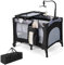 DREAMADE 4 en 1 Lit Parapluie Bébé 102x72x74CM avec Matelas Lit de Voyage Tout-Petites 0-3 Ans avec Porte-Couches,2 Roues Verrouillables,3 Jouets,Table à Langer,Boîte à Musique,Charge 15KG (Gris)