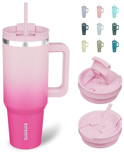 BJPKPK 1200 ml Isolierter Edelstahl-Becher mit Griff Deckel und Strohhalm | Kirschblüte, Doppelwandige Vakuumisolierung, Auslaufsicher, BPA-frei, Spülmaschinenfest, Ideal für Reise & Outdoor
