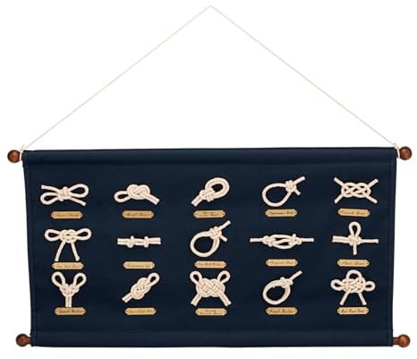 NKlaus Dekoration aus Holz, Knotenbild, blau-braun, 68x37x2,5cm, 1 Stück | Wandbehang mit Segelstoff