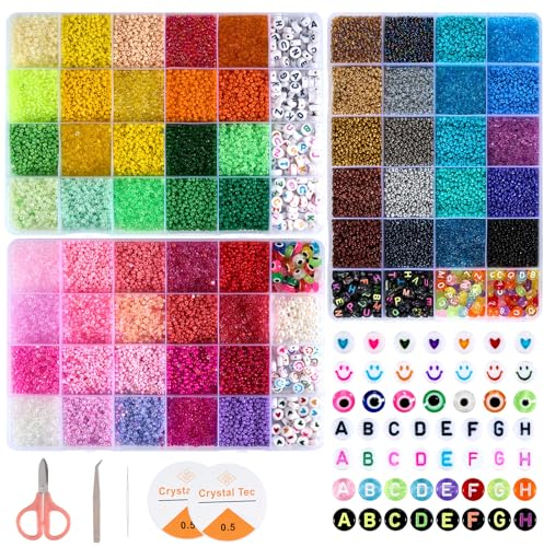 36600 Stück Perlen Set: für DIY Bunte Armbänder mit 440 Buchstabenperlen, 190 Smiley, Liebes Auffädeln, Perlens, Evil Eye - zum Geschenke Armband Feiertage, Geburtstage, Partys, Belohnungen