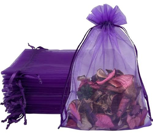 dogmoon Organza Beutel mit Kordelzug, 50 Stück 17 × 23 cm Geschenk Hochzeit Säckchen, Organza Geschenk Schmuckbeutel, Organza Schmuckbeutel, Hochzeit Bonbonsbeutel für Hochzeit Oder Fest Party(Lila)