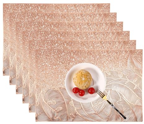 Table Mats Set of 6 Pink - PVC Heat-Resistant Placemats Washable Non-Slip Place Mats for Kitchen Home Deco 45 * 30 cm Pink413
