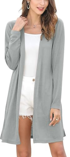 MessBebe Cardigan Donna Lungo Leggero Aperto Davanti Manica Lunga Diviso Casuale Traspirante Eleganti Giacca Tops per Primavera Estate Grigio L