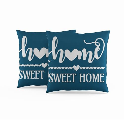 ggaimwf 50x50cm Kissenbezug Home Sweet Home Blau Couchkissen Weiche Leinen Dekorative Kissenbezüge für zu Hause für Sofa Wohnzimmer Schlafzimmer Kissen mit unsichtbarem Reißverschluss 2er-Set