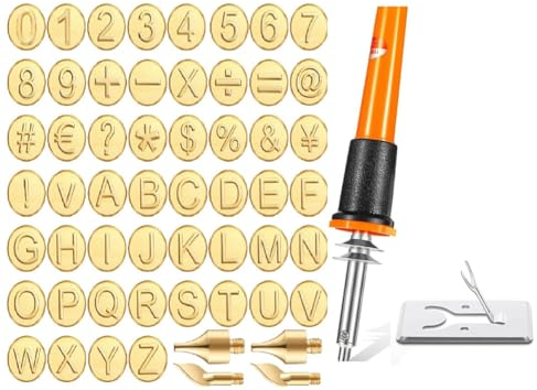 Desikixudy 56-Teiliges Holzbrennspitzen-Set mit Buchstaben-Holzbrennspitzen-Set, EinschließLich Alphabet-Zahlen-Symbol, EU-Stecker