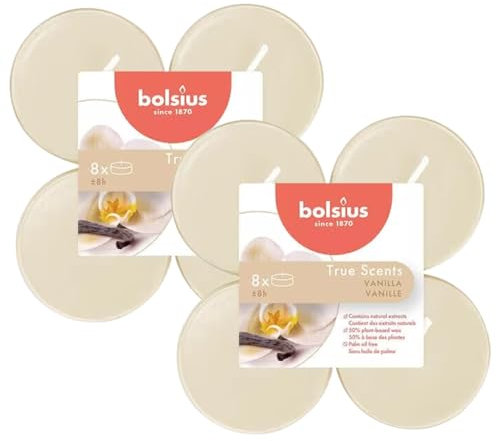 Candele Profumate Maxi, True Scents VANIGLIA, Color Crema, Durata 8h (Confezione Da 8 Pz) (2 Confezioni)