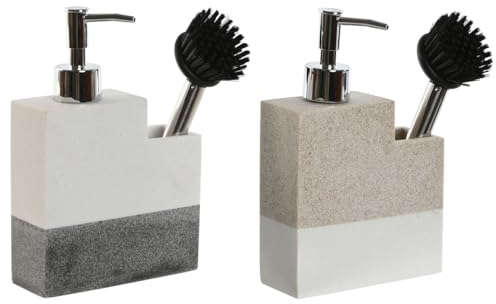 Cepillo Estropajo con Mango y Dispensador de Jabón Home ESPRIT Blanco Beige Gris 11 x 9,3 x 16,6 cm (2 Unidades)