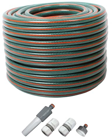 Gartenschlauch 3/4 Zoll 20m 30m 50m Wasserschlauch 4-teiliges Anschluss-Set Gelb Grün Schlauch (50m Grün mit Anschlusset)