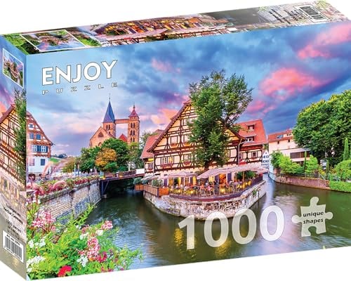 1000 Pieces Jigsaw Puzzle for Adults – Matte Finish, Soft Touch, Sturdy and Unique Pieces, Tight Fit, Vivid Colors, Missing Pieces Service – Picturesque Old Town Cityscape in Germany – by ENJOY Puzzle