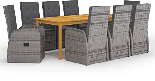 HETFTJN 9-TLG. Garten-Essgruppe, Gartenmöbel Set Balkonmöbel Set Gartenlounge Loungesessel Geeignet für Wenig Platz Außen Balkon Garten Grau